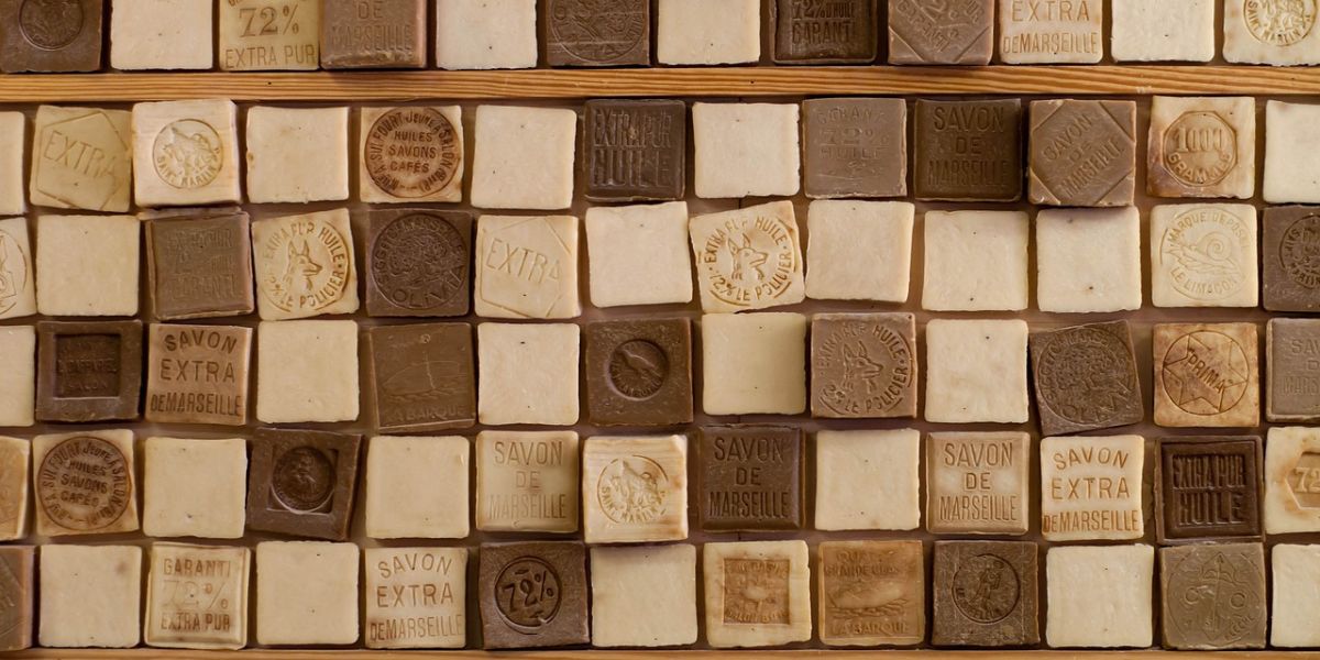 Varios blocks of Savon de Marseille from history